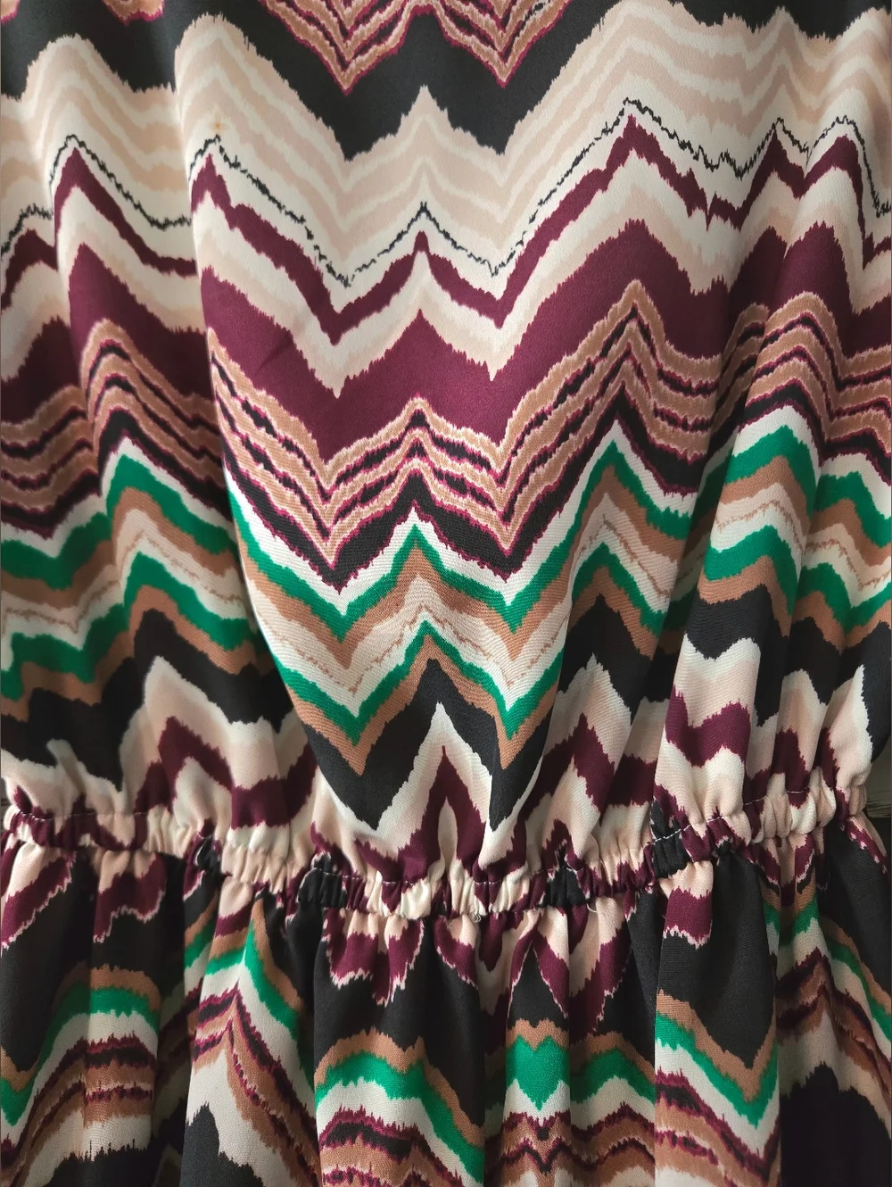 Takara Chevron Zig-Zag Blouson Mini Dress | Size M | Boho Earth Tones